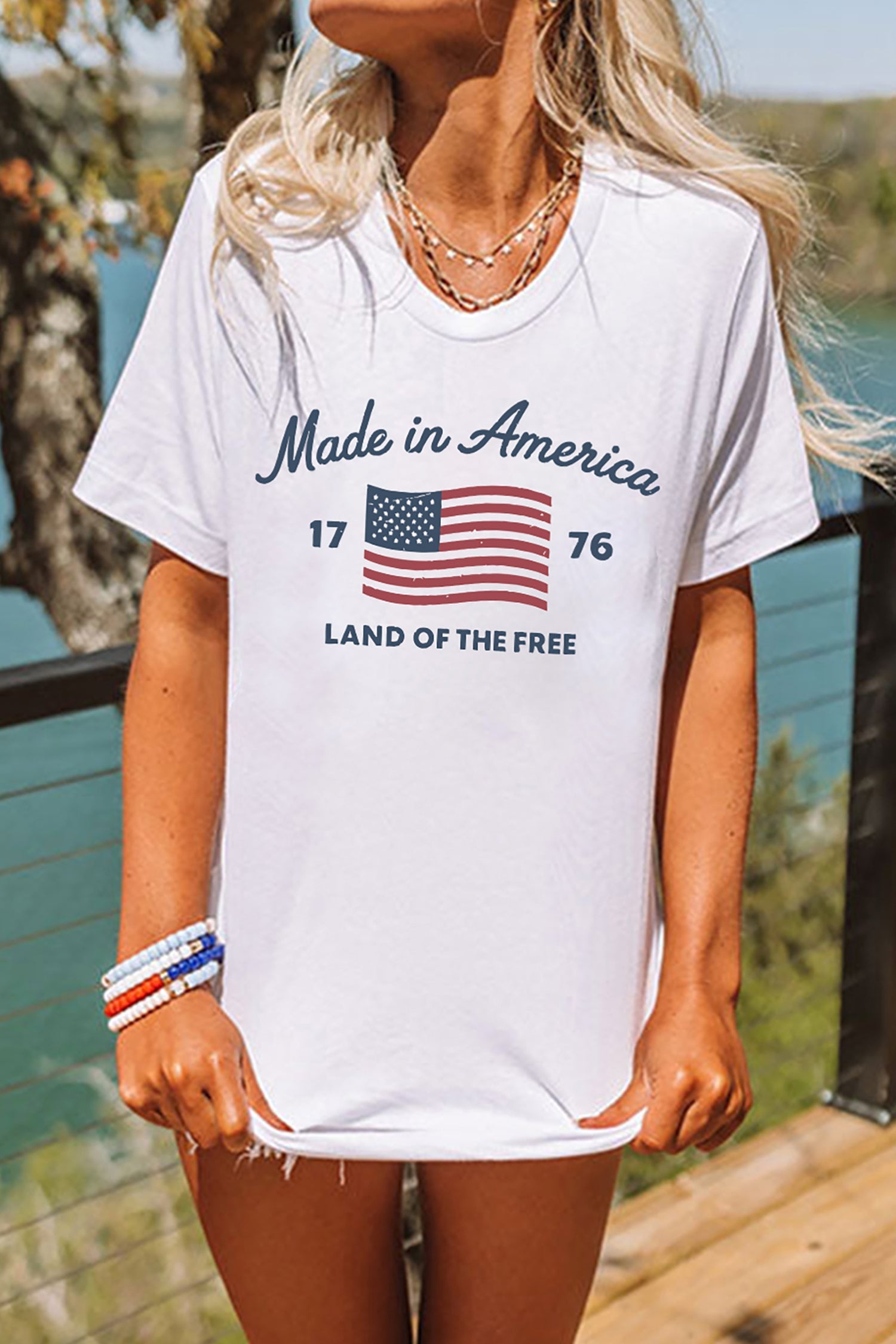 White American Flag Retro Inspired Graphic Tee