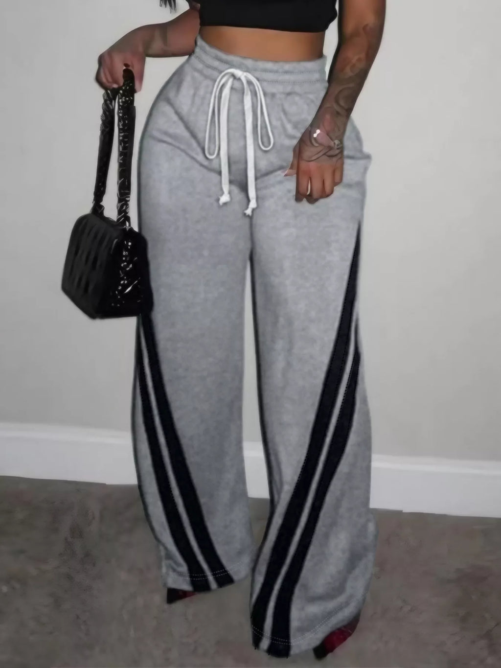 Plus Size Striped Contrast Wide Leg Pants