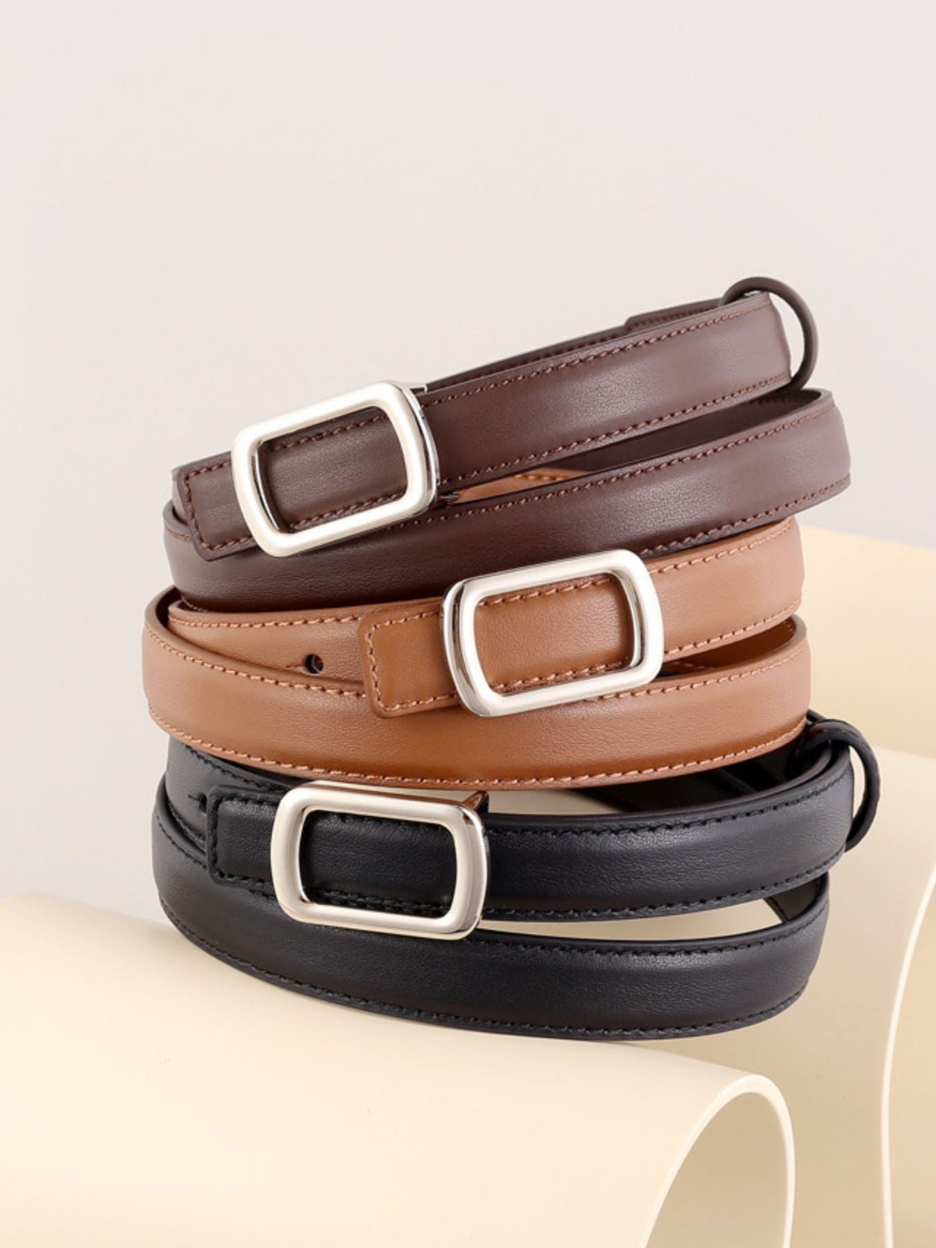 Leather Skinny Belt with Buckle