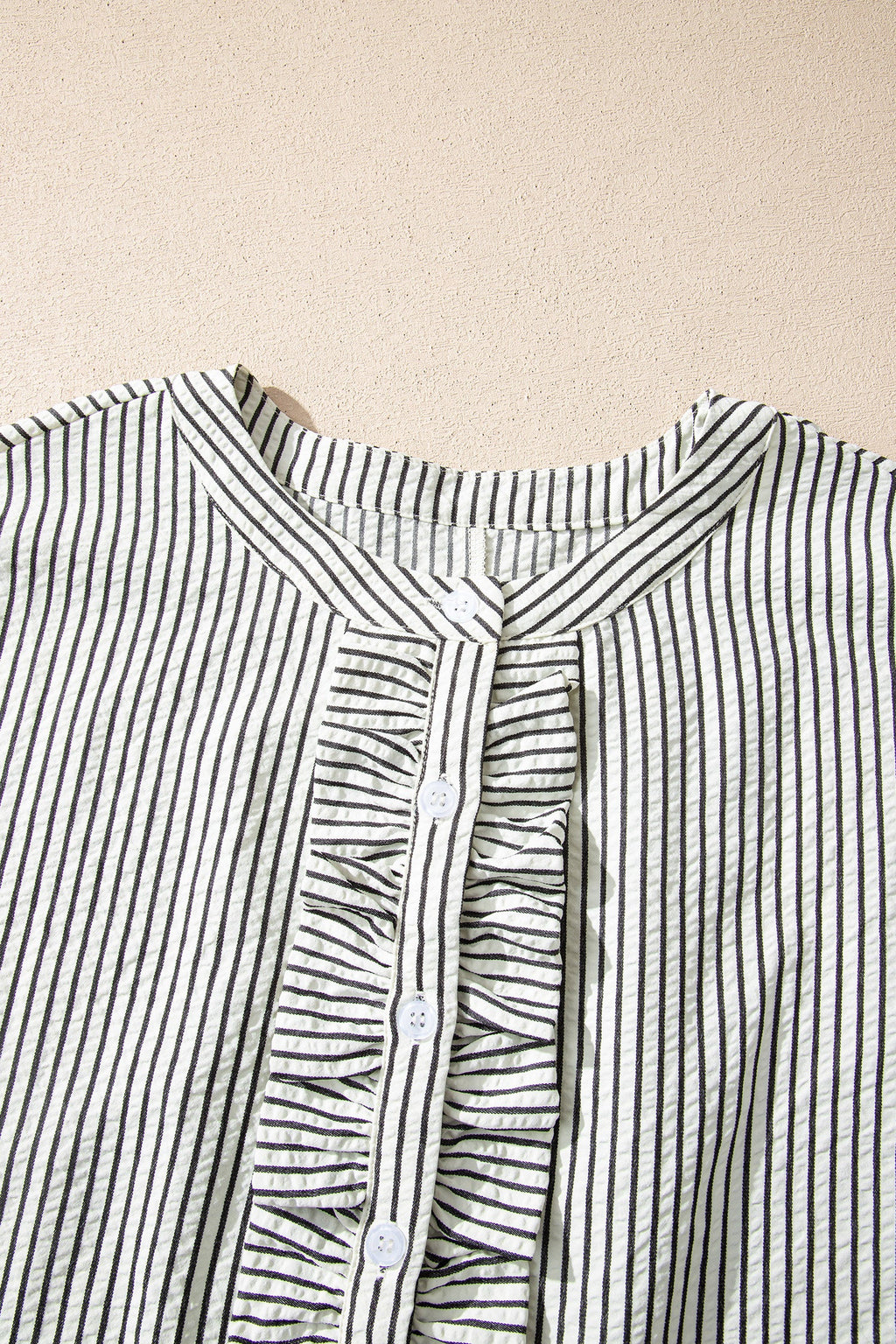Black Stripe Frilled Detail Half Buttons Short Sleeve Long Dress