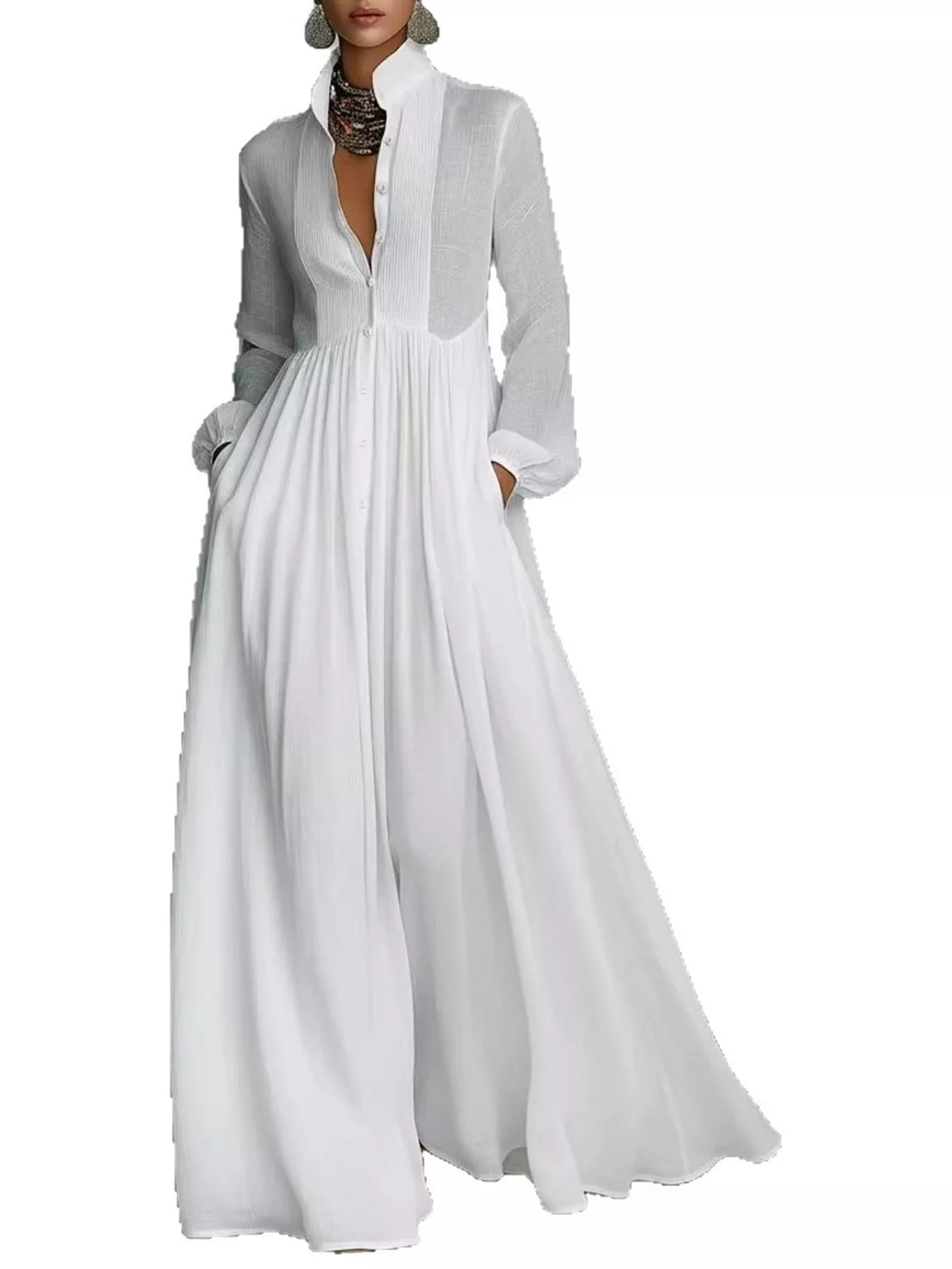 Full Size Long-Sleeve Button Front Maxi Dress Plus Size