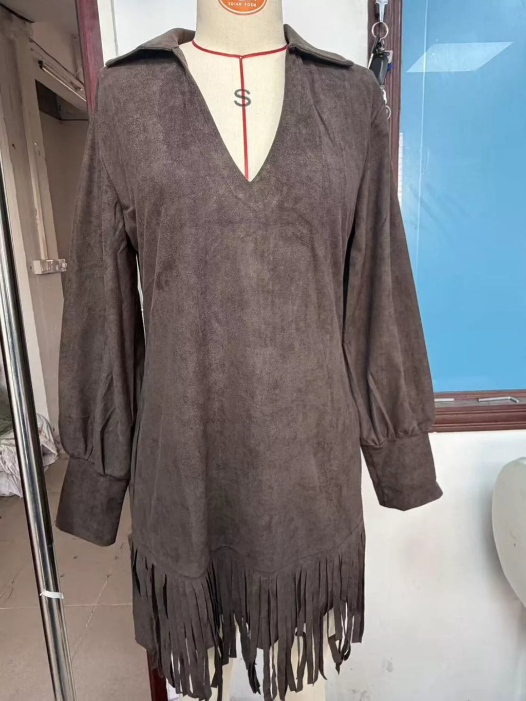 Fringed Lantern Sleeve Dress