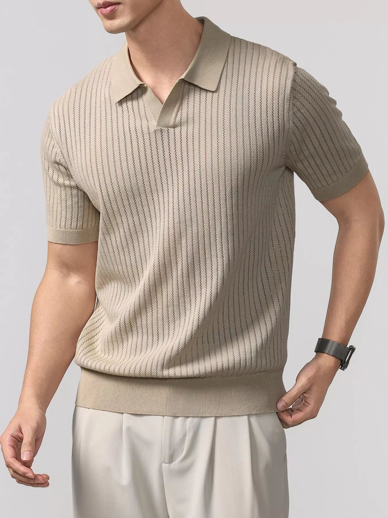Men's Plus Size Short Sleeve Breathable Knit Polo