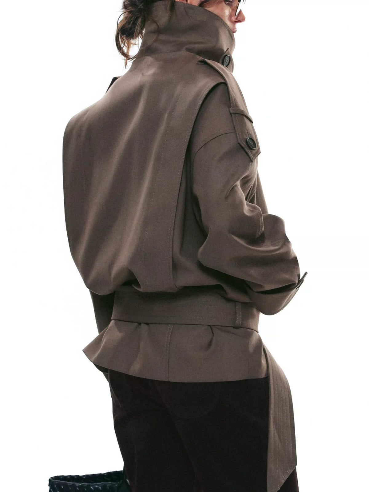 Belted Waist Button Up Trench Jacket