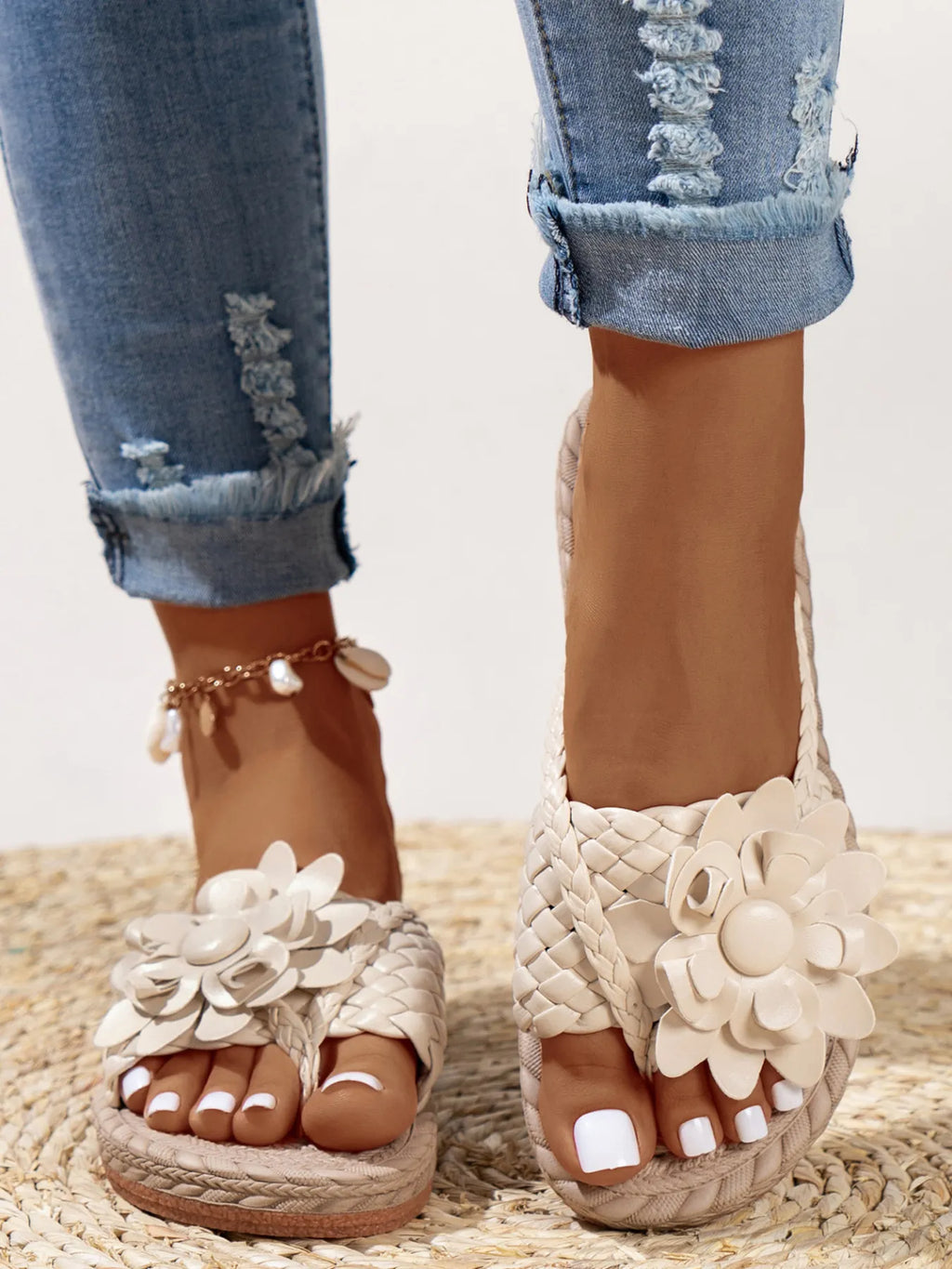 Floral Embellished Comfort Slide Sandals