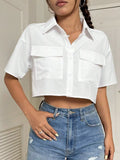 Short Sleeve Crop Shirt with Chest Pockets