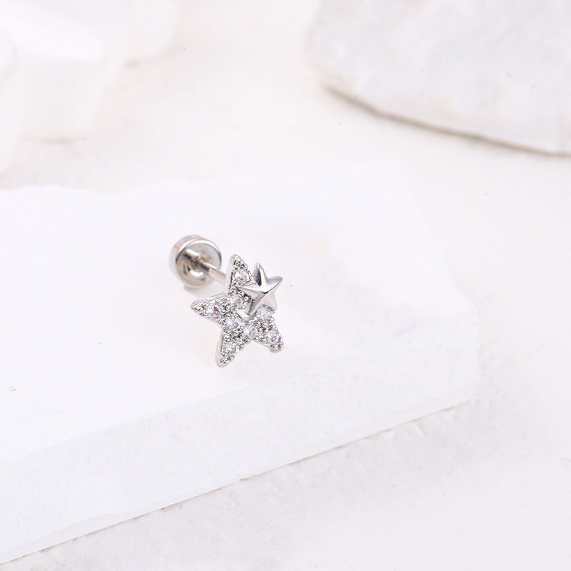 18K gold five-pointed star inlaid gemstones exquisite design dazzling earrings