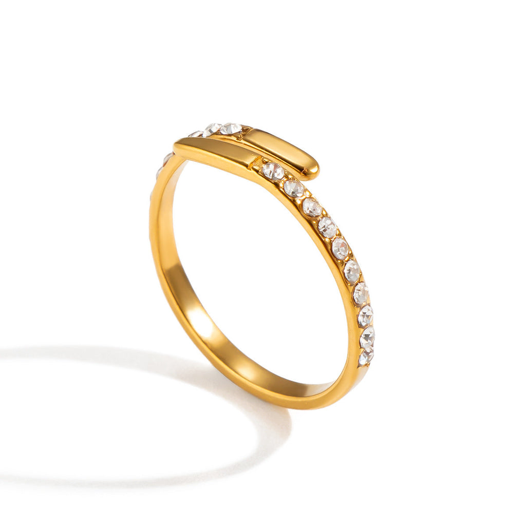 Stainless Steel Open Ring With Rhinestones