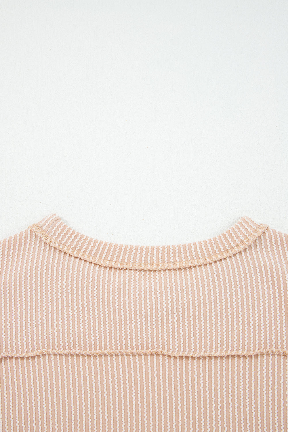 Parchment Twist Ribbed Exposed Seam Detail Long Sleeve Loose Top