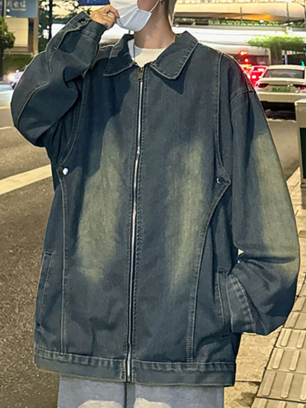Men's Full Size Zip Up Long Sleeve Denim Jacket Plus Size
