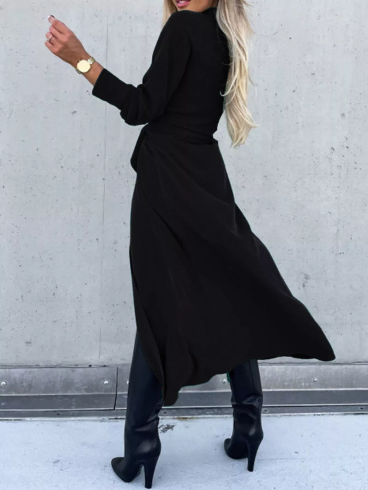 Full Size Tie Waist Long Sleeve Shirt Dress Plus Size