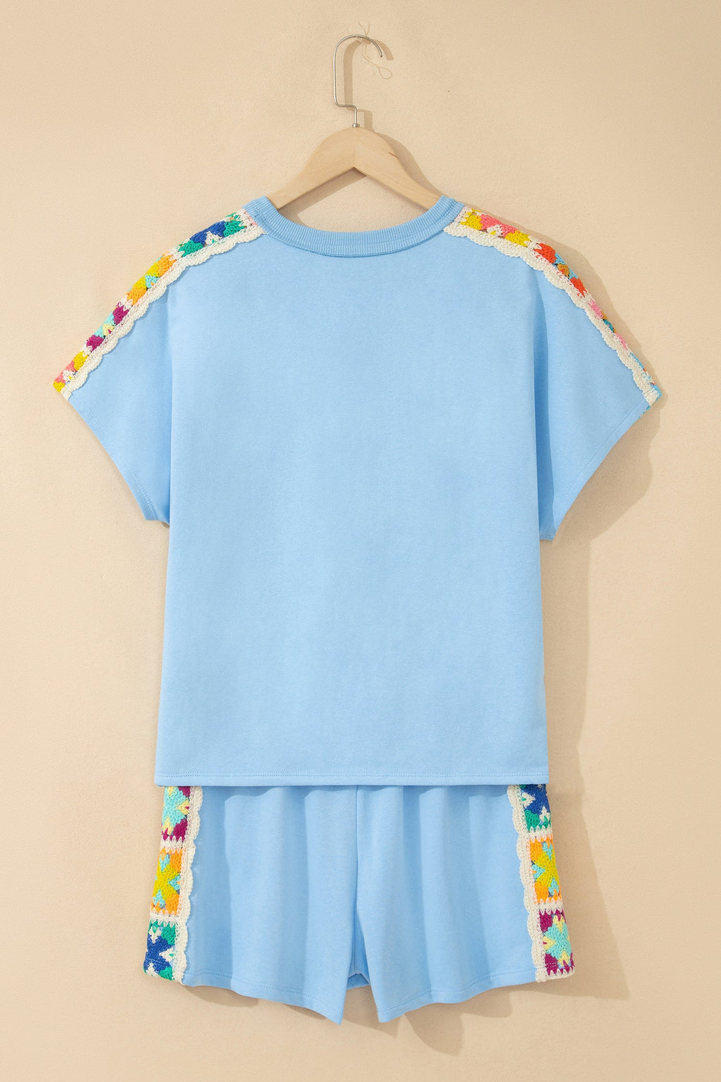 Mist Blue Granny Square Crochet Detail Short 2pcs Set