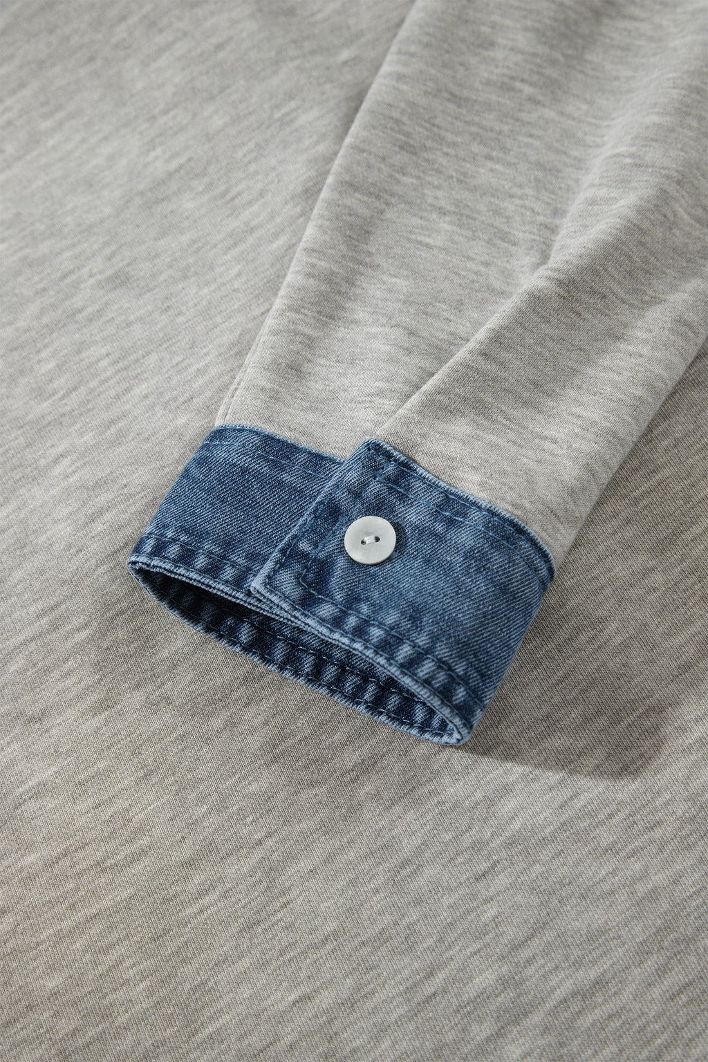 Gray Denim Collar Patchwork Long Sleeve Pullover Top