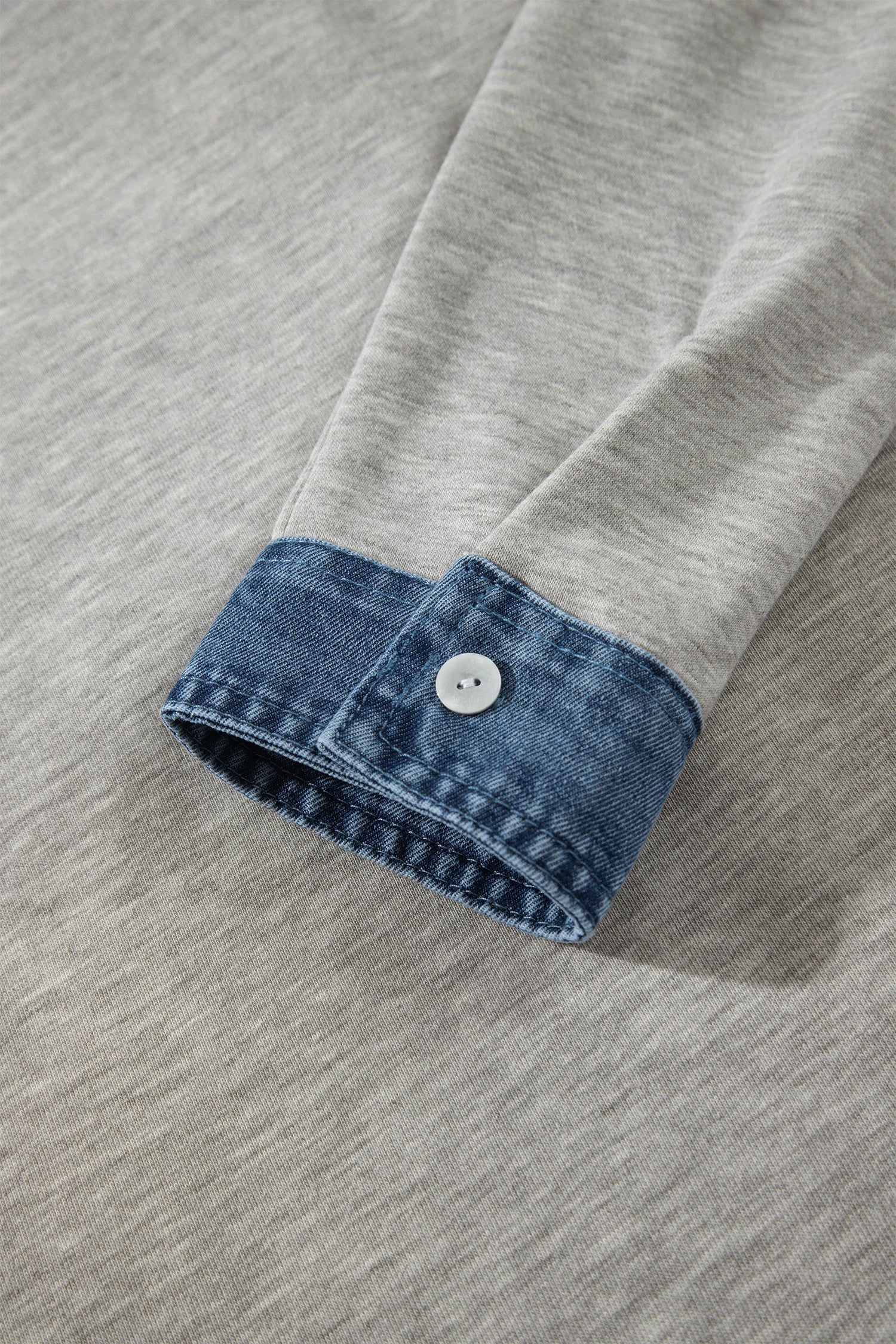 Gray Denim Collar Patchwork Long Sleeve Pullover Top