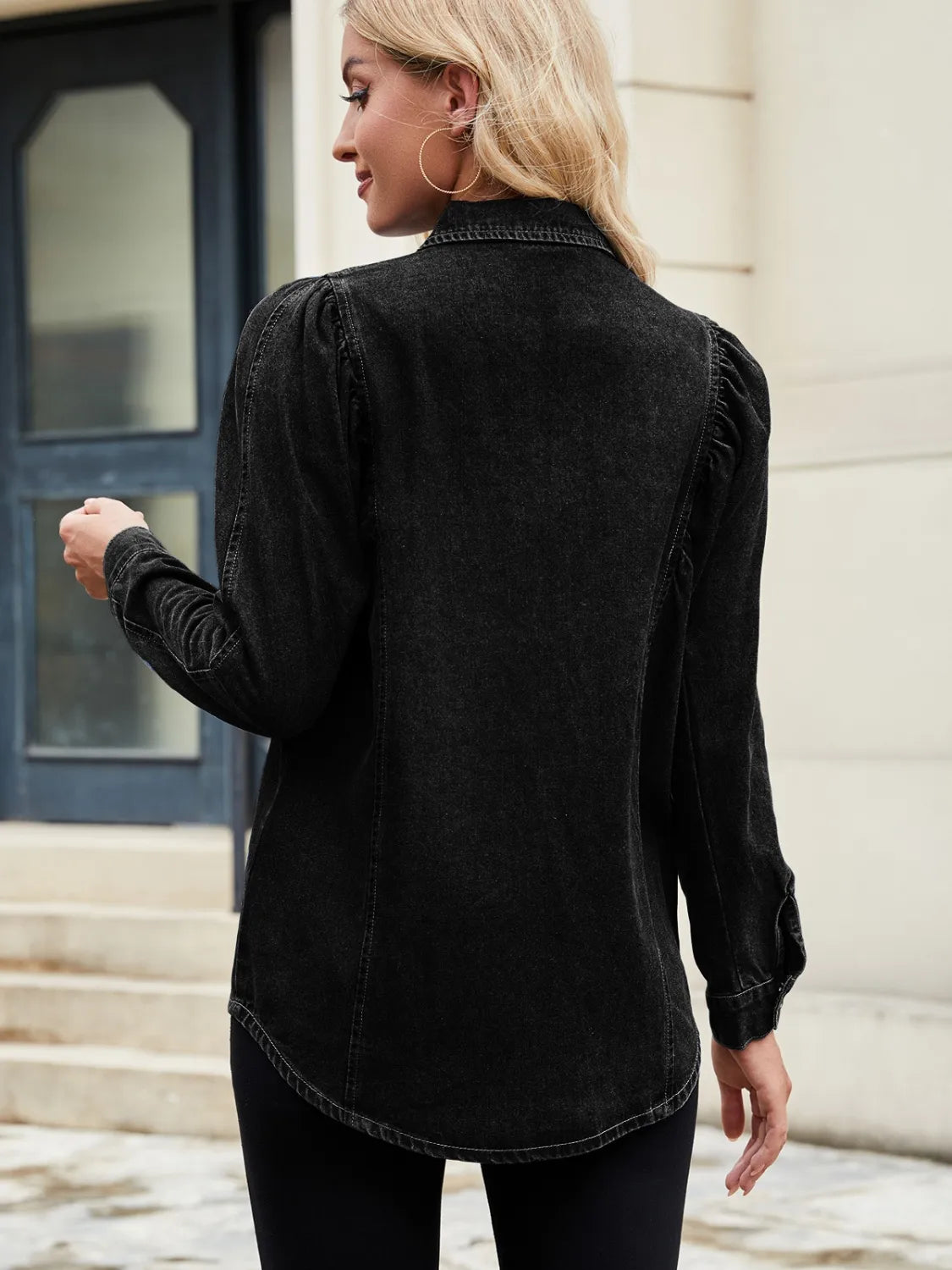 Button Down Collared Neck Denim Shirt