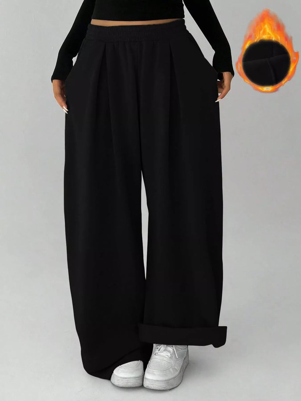 Elastic Waist Wide-Leg Sweatpants