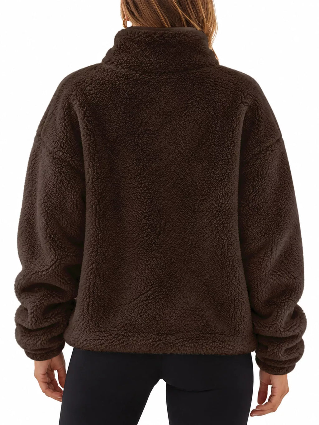 Full Size Sherpa Quarter-Zip Turtleneck Sweatshirt Plus Size