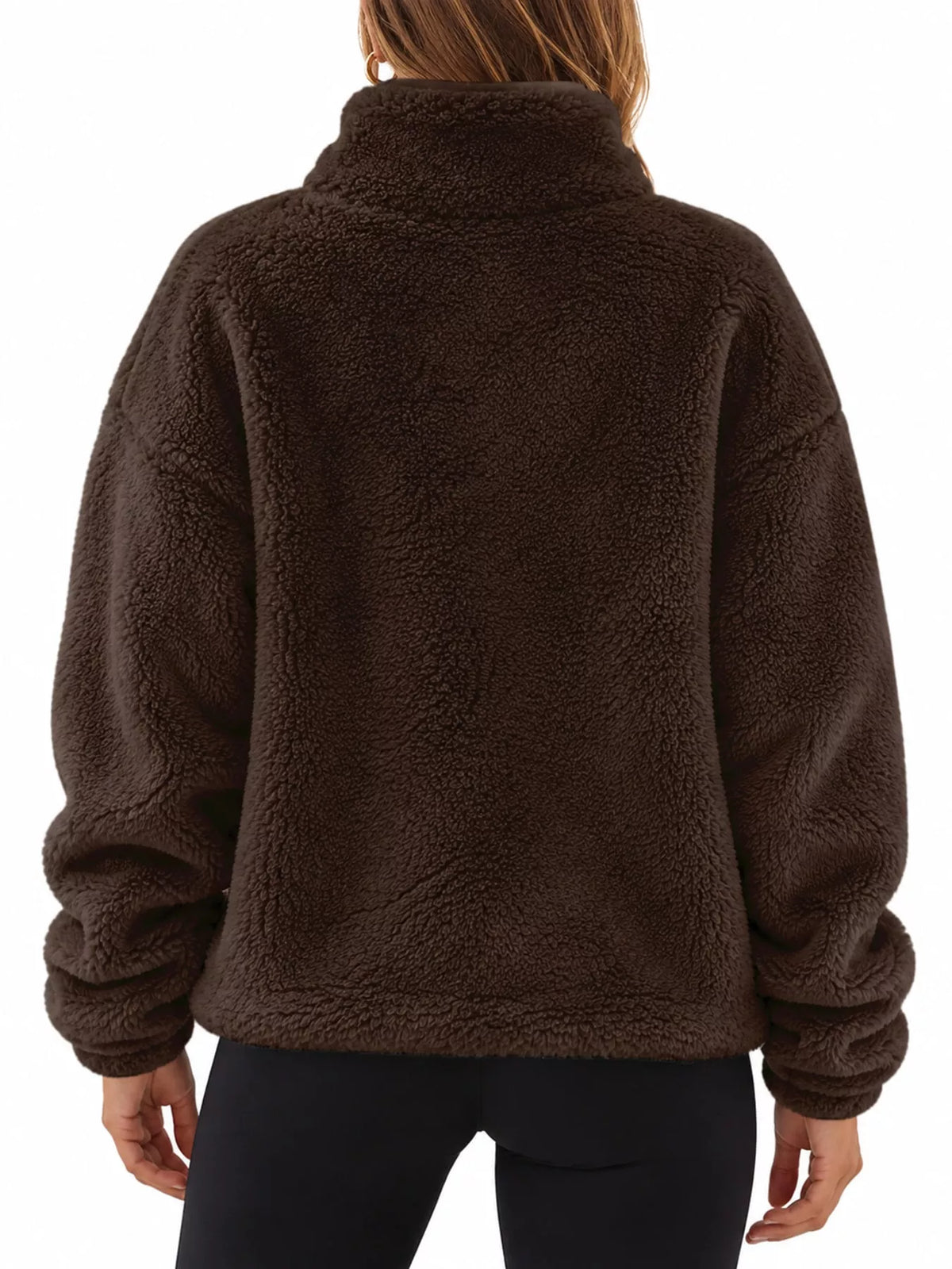 Full Size Sherpa Quarter-Zip Turtleneck Sweatshirt Plus Size