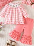 Children's Plaid Smocked Long Sleeve Top and Pants Set