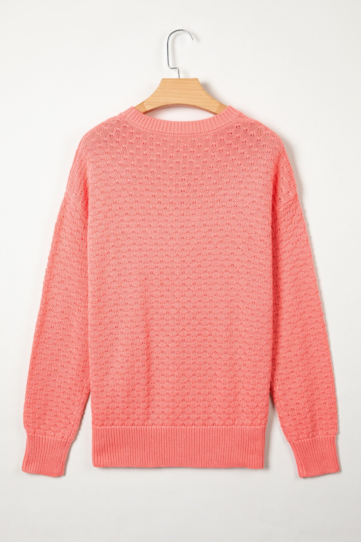 Coral Paradise Drop Shoulder Ribbed Knit Long Sleeve Sweater
