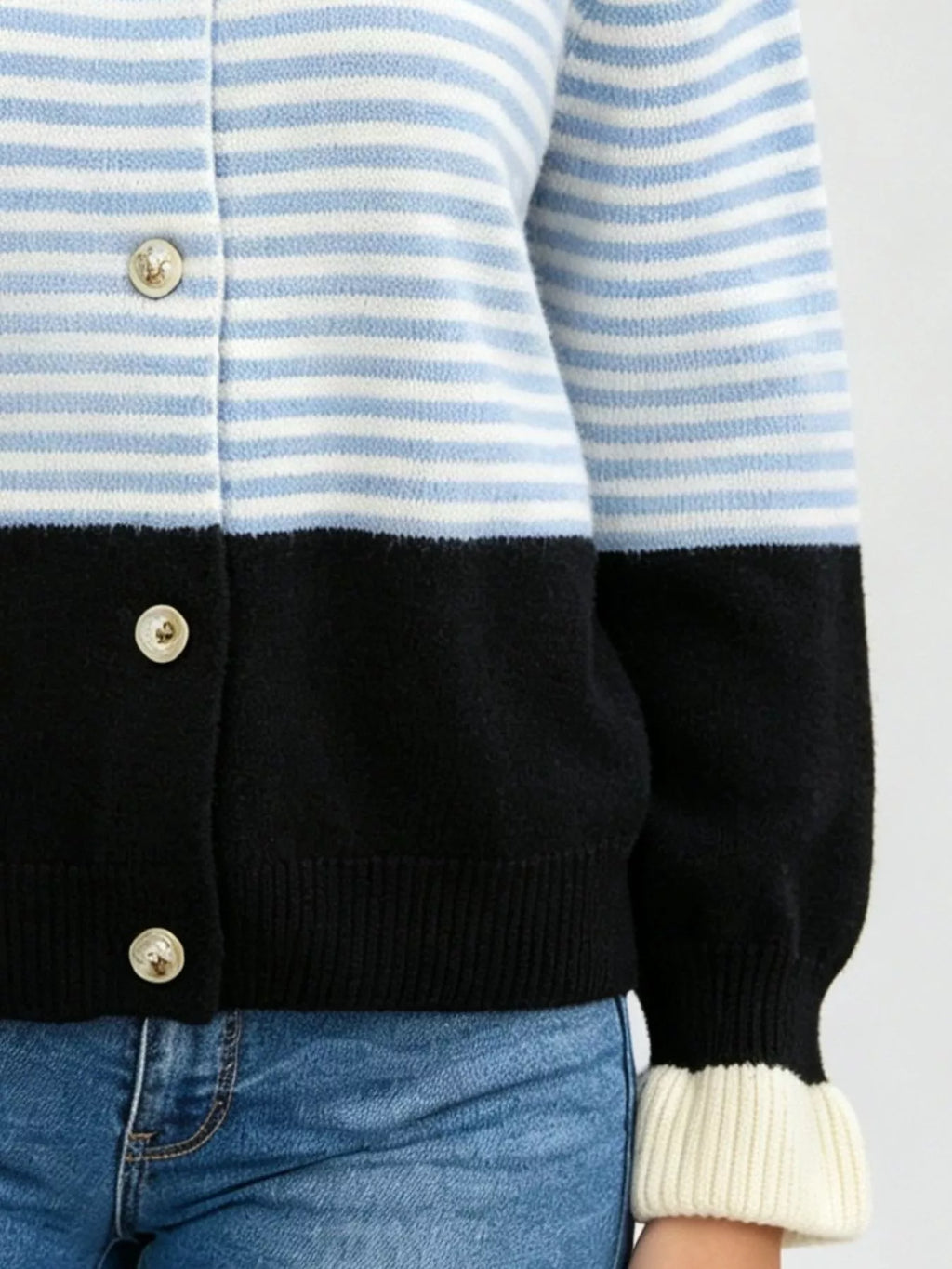 Color Block Striped Button Up Cardigan
