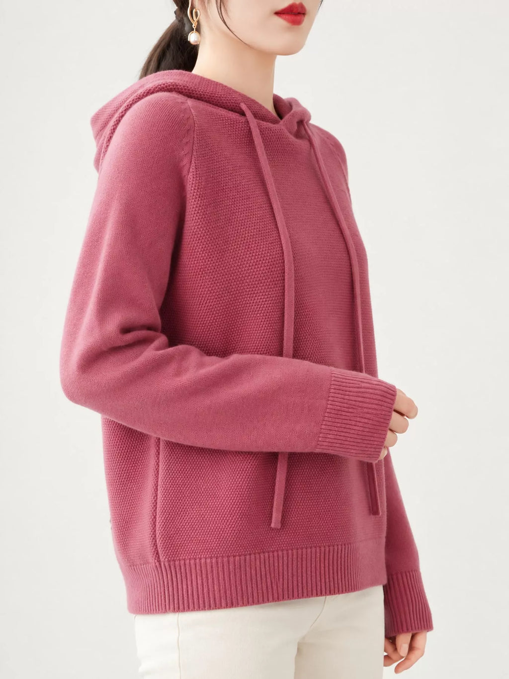 Drawstring Long Sleeve Hooded Knit Sweater