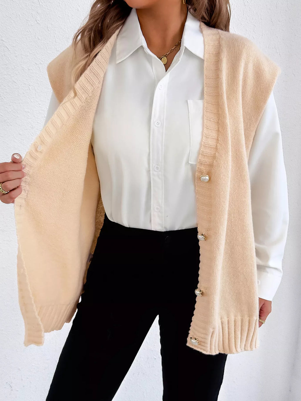 V-Neck Button-Front Knit Sweater Vest