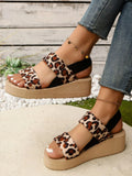 Leopard Open Toe Wedge Sandals