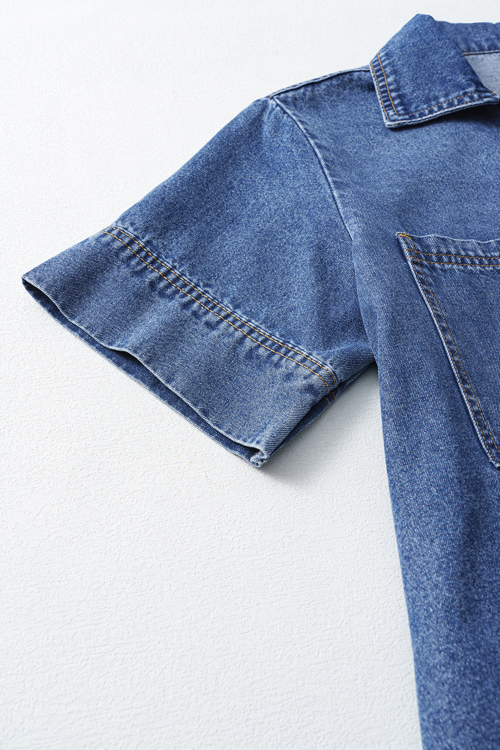 Solid Denim Collared Patch Pocket Mini Dress