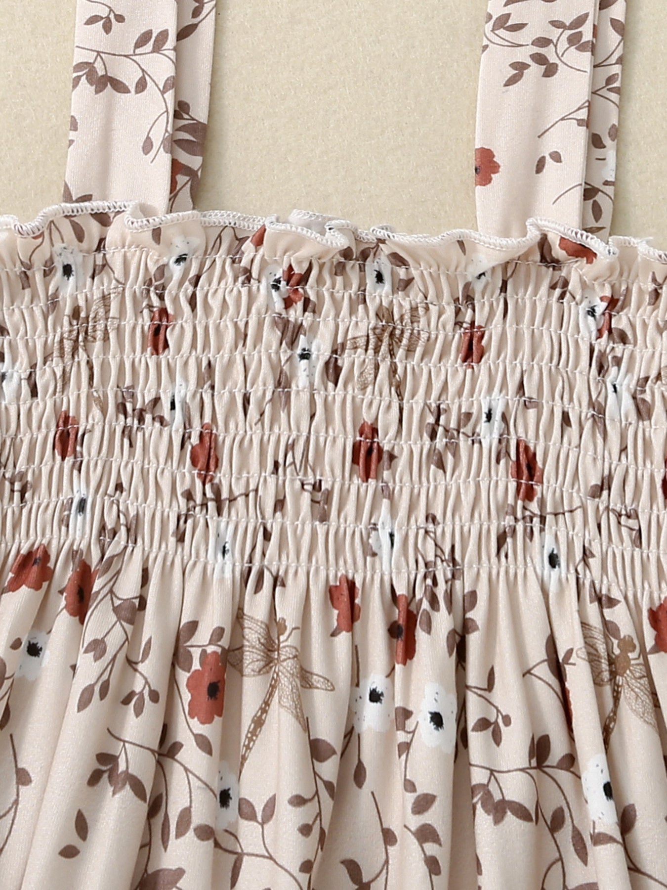 Children's Floral Print Smocked Jumpsuit
