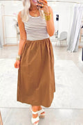 Striped Colorblock Patchwork Sleeveless Casual Long Dress
