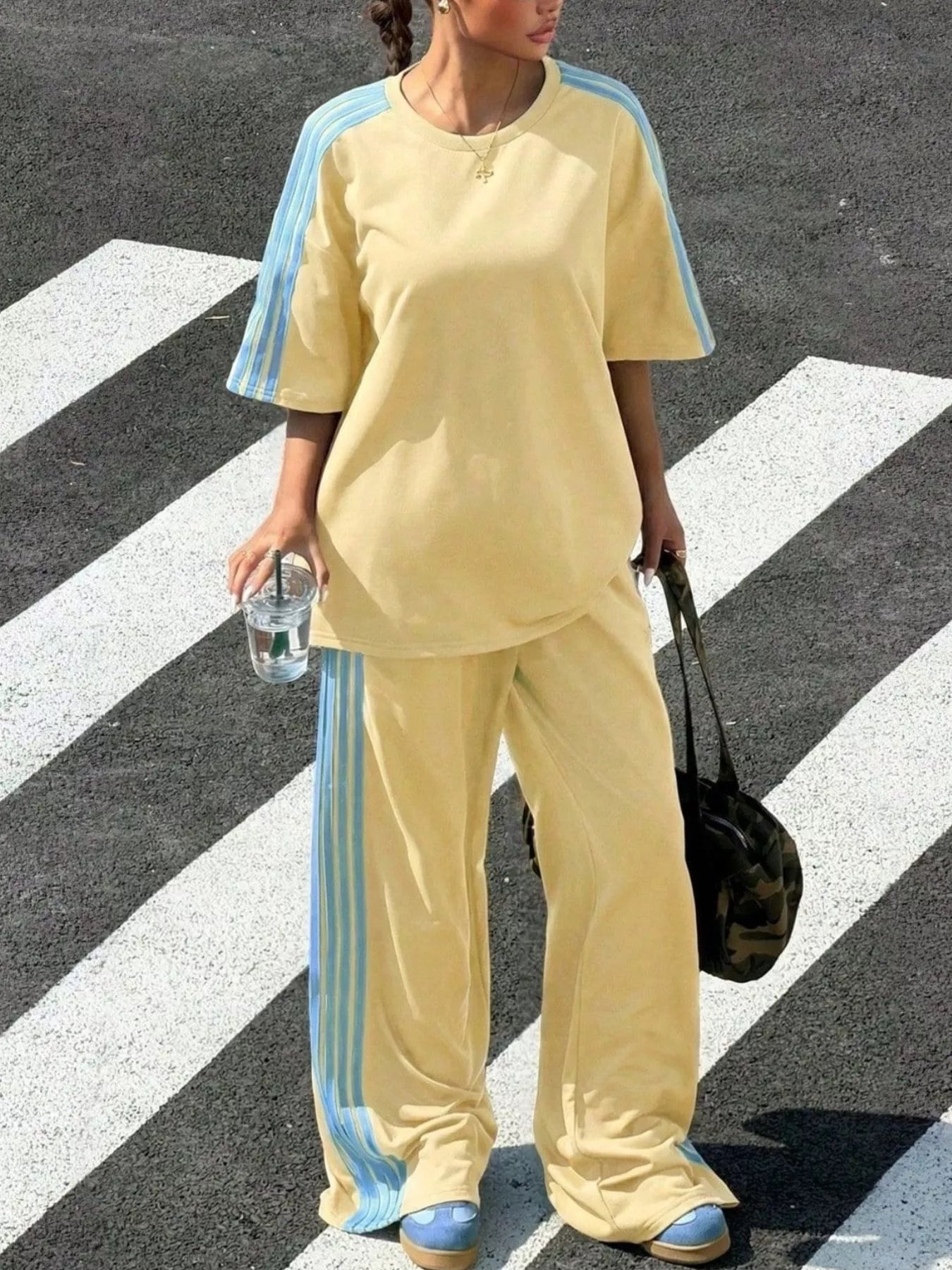 Striped Short Sleeve Top and Pants Set
