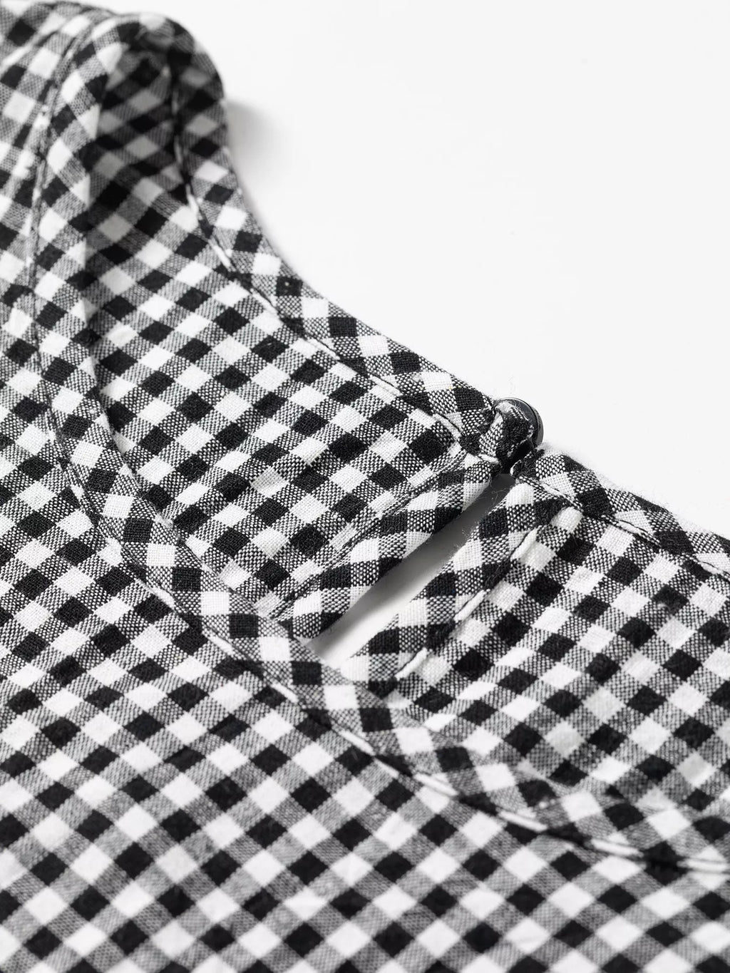 Plaid Shirred Cuff Long Sleeve Round Neck Blouse