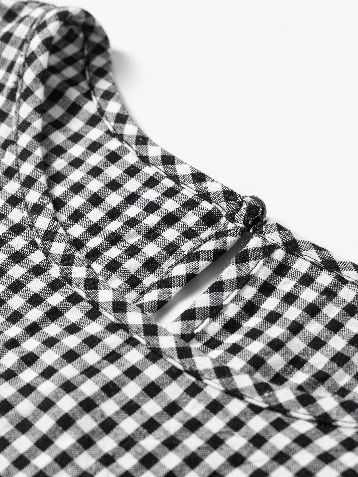 Plaid Shirred Cuff Long Sleeve Round Neck Blouse