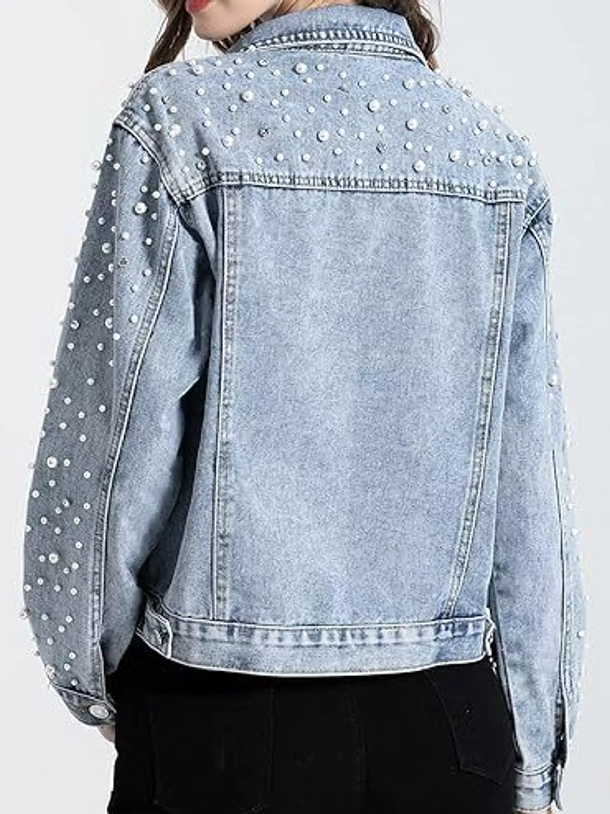 Pearl Detail Button Up Denim Jacket