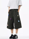 Men's Floral Appliqued Wide-Leg Cargo Shorts