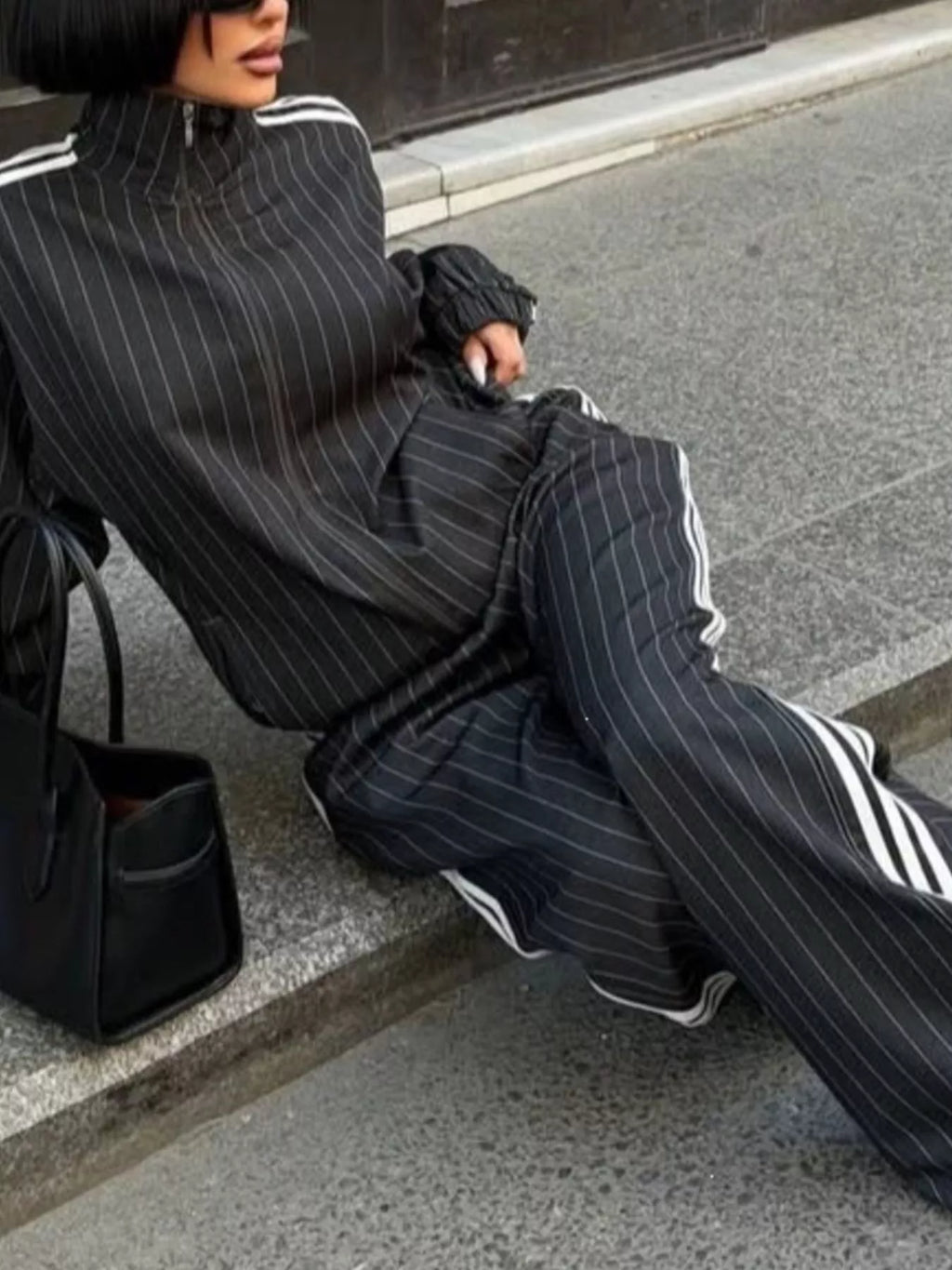 Side Stripe Zip Up Jacket and Pants Set