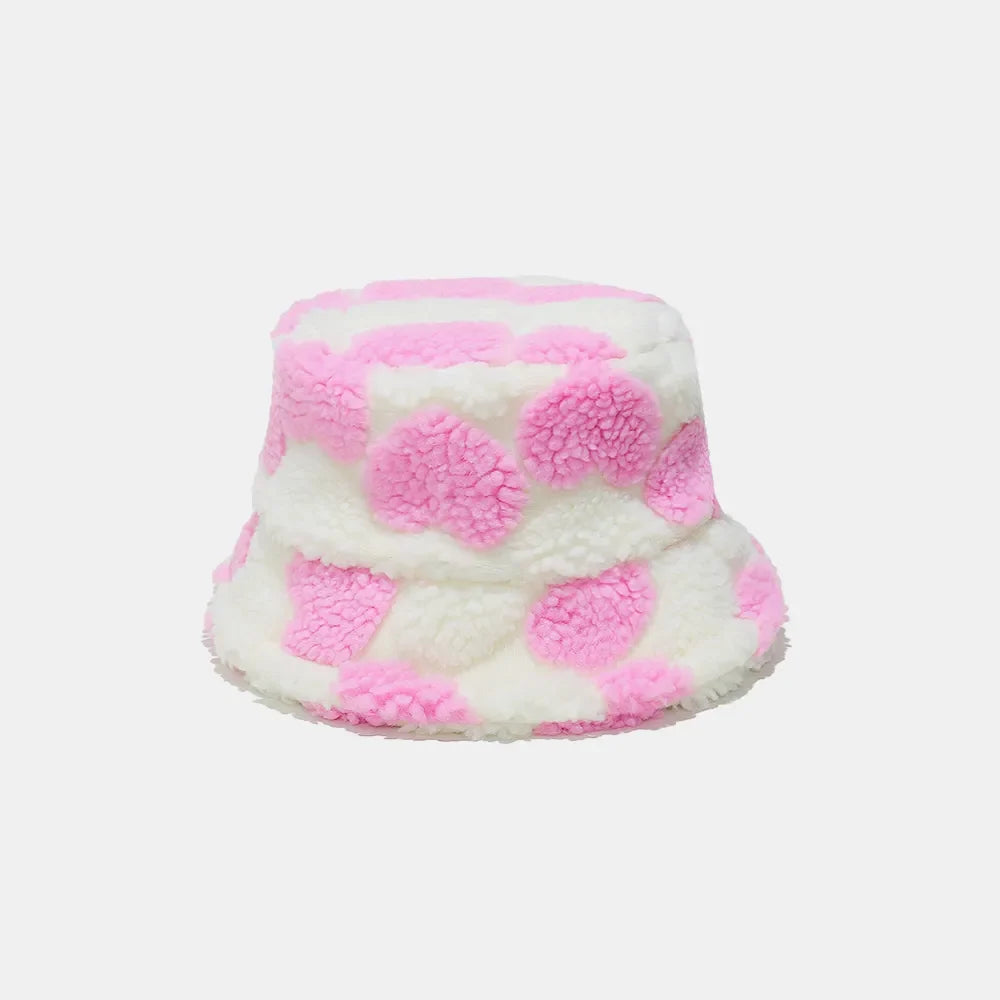 Contrast Heart Polka Dot Fuzzy Bucket Hat