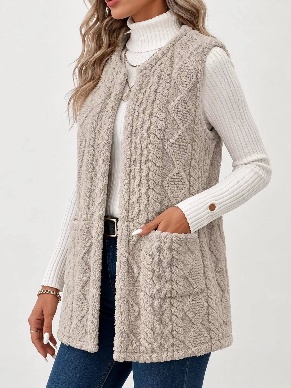 Sherpa Open Front Vest Coat