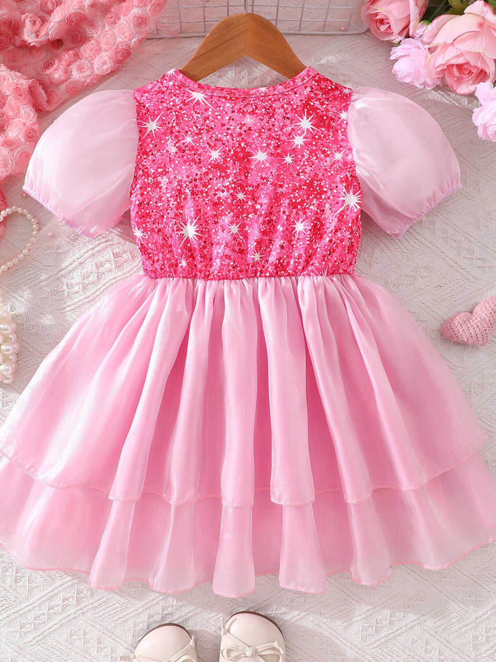 Children's Sequin Puff Sleeve Dress