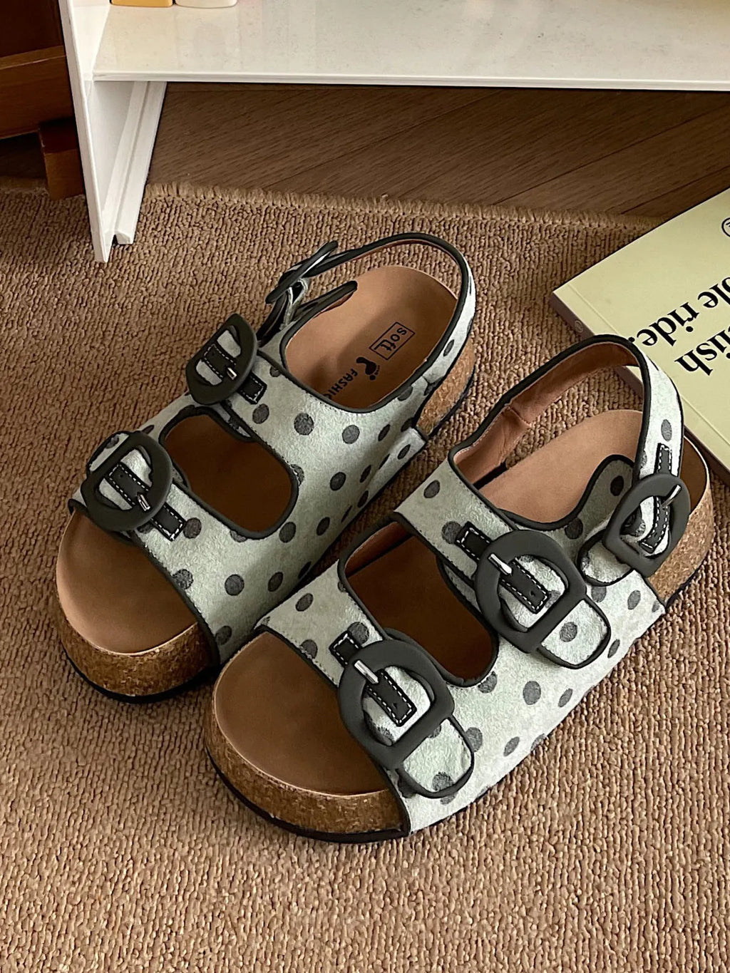 Polka Dot Double Buckle Platform Sandals