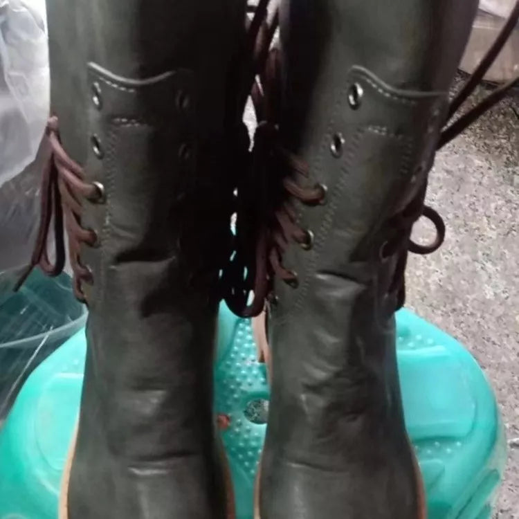 Lace Up Block Heels Boots