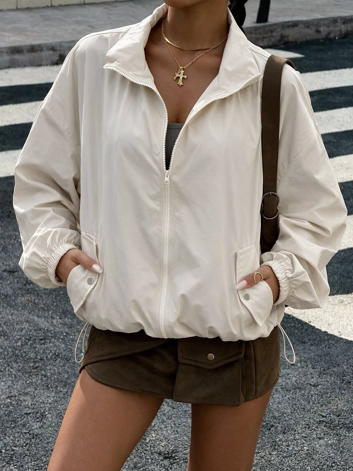 Zip-Up Dropped Shoulder Jacket