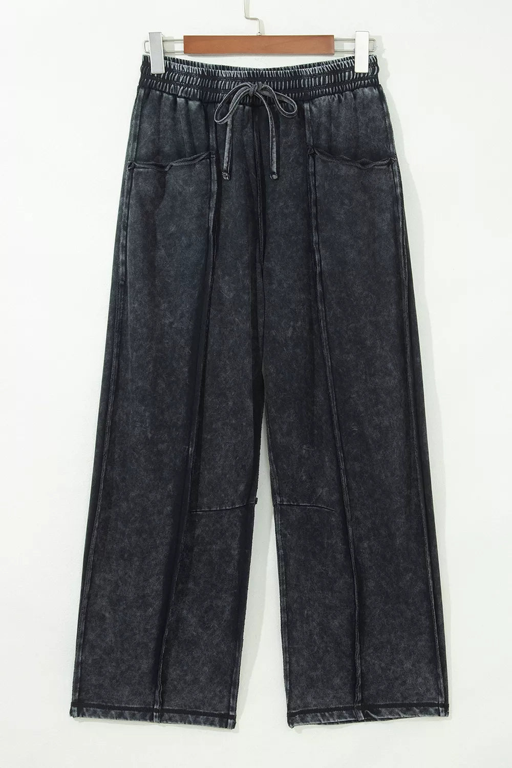 Mineral Wash Raw Seam Drawstring Elastic Waist Barrel Pants