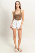 Mineral Wash Fitted Halter Top with Contrast Stitching