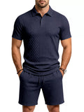 Men's Full Size Textured Short Sleeve Polo and Shorts Set Plus Size