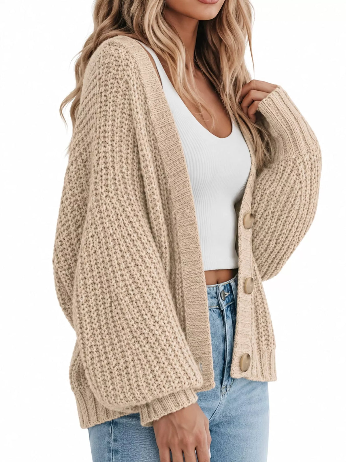 Full Size Chunky Knit Button-Down Cardigan Plus Size