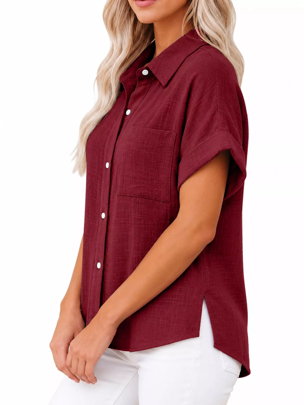 Full Size Button Up Short Sleeve Shirt Plus Size