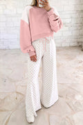 Polka Dot Cropped Sweatshirt and Wide-Leg Pants Set
