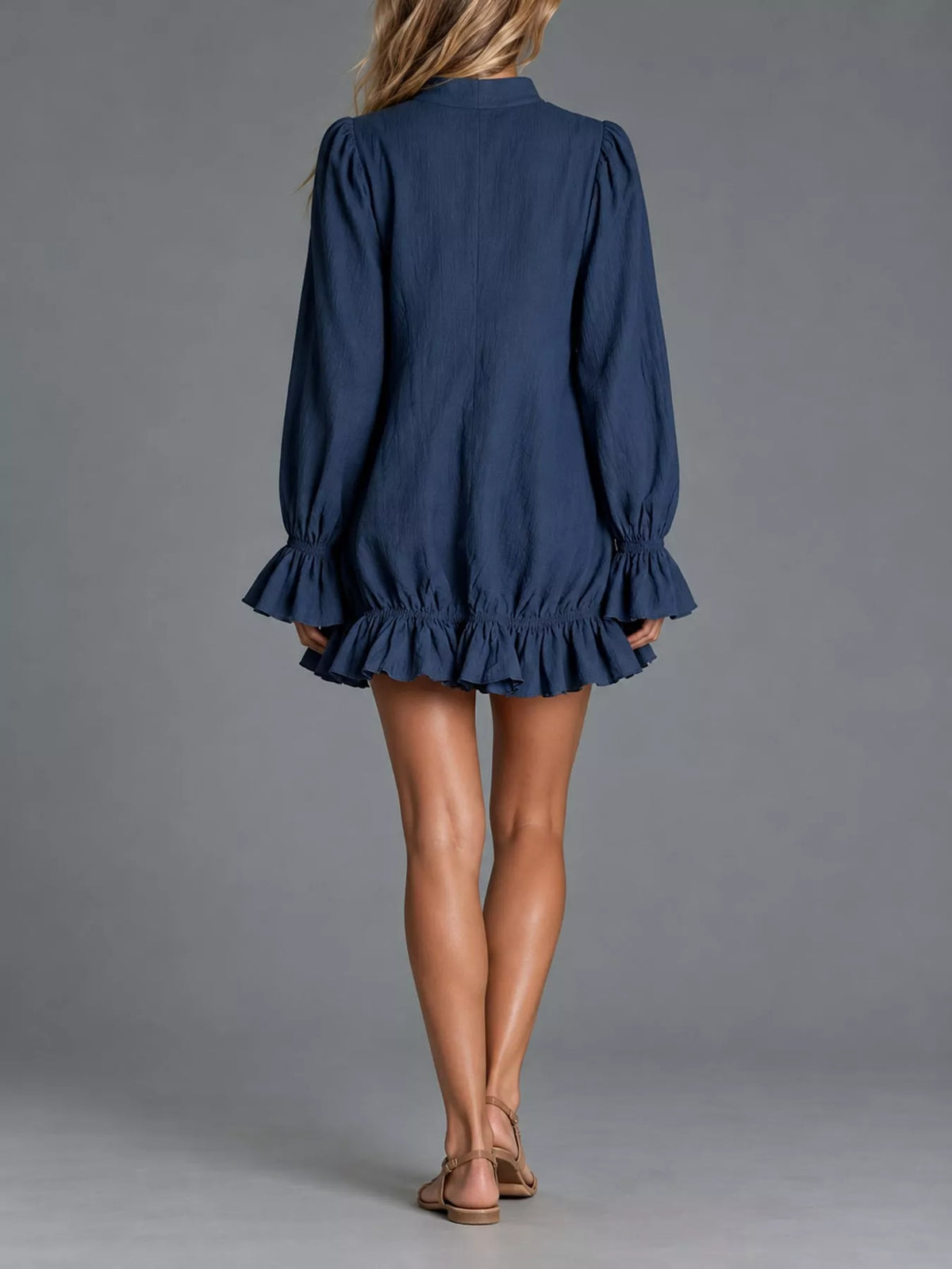 Zipper-Front Ruffle Hem Mini Dress